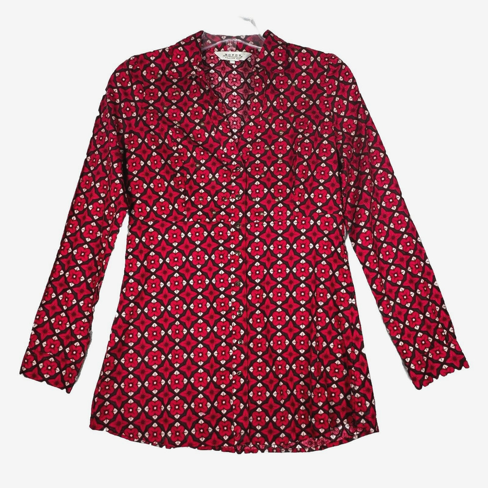 Roper Shirt Womens Medium Red White Geometric Floral Cowgirl Western Colorful